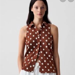 GAP Brown Sleeveless Polka Dot Button-Down Top
